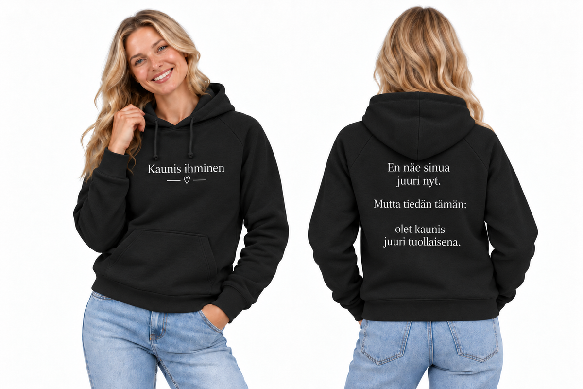 kaunis-hoodie-black – edestä ja takaa