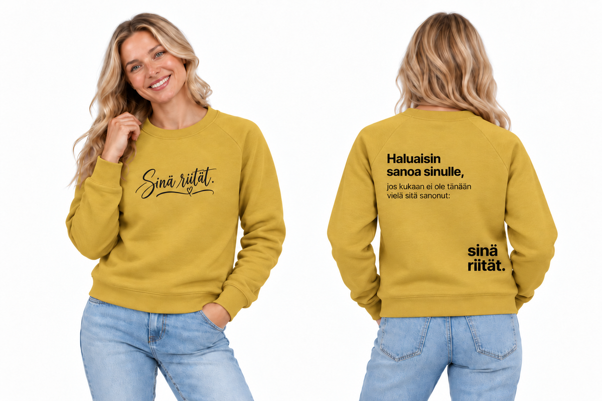 riitat-college-mustard – edestä ja takaa
