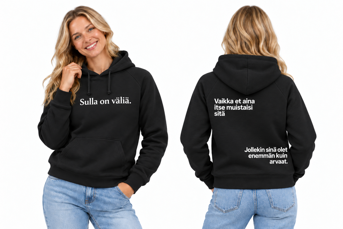 valia-hoodie-black – edestä ja takaa